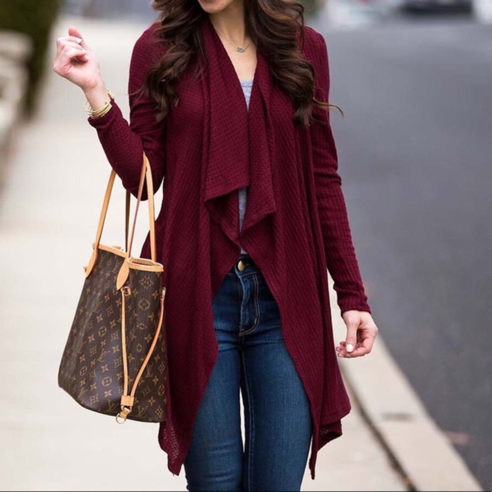 Knox rose burgundy waterfall sweater